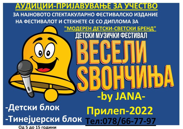 Голем интерес за пријавување за учество на следното издание на прилепскиот фестивал “Весели Ѕвончиња by JANA”-Прилеп 2022