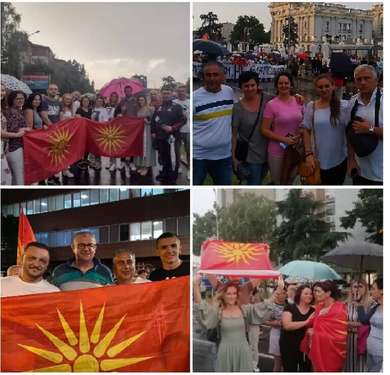 Ниту дождот не ги поколеба илјадниците македонци и вечерва да протестираат против прифаќањето на францускиот предлог