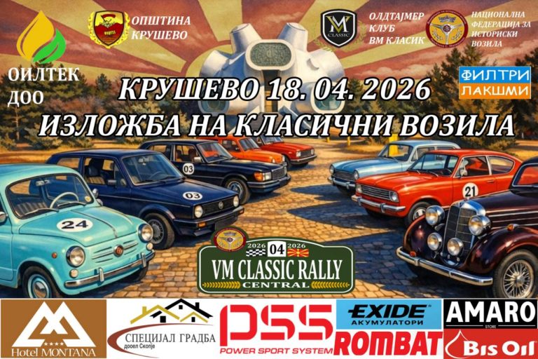 Чонески соопшти одлична вест! На 18 и 19 април  Крушево ќе биде домаќин на специјалниот настан во рамките на „ВМ Класик Рели“ – Ретрокана – Спретно возење со историски возила