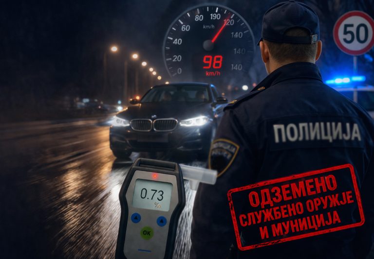 Во Битола полициски службеник возел со активна забрана за управување, двојно побрзо од дозволеното и под дејство на алкохол