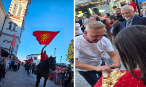 Илинденската коњаница пристигна во Крушево! Градоначалникот Чонески како вистински татко на градот, гордо и достоинствено ја пречека коњаницата